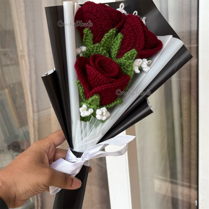 Maroon majestic blooms | Crochet Maroon roses and baby breaths bouquet