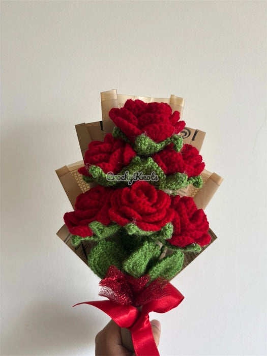 Crochet Red Round Roses Bouquet (Proposal Bouquet)