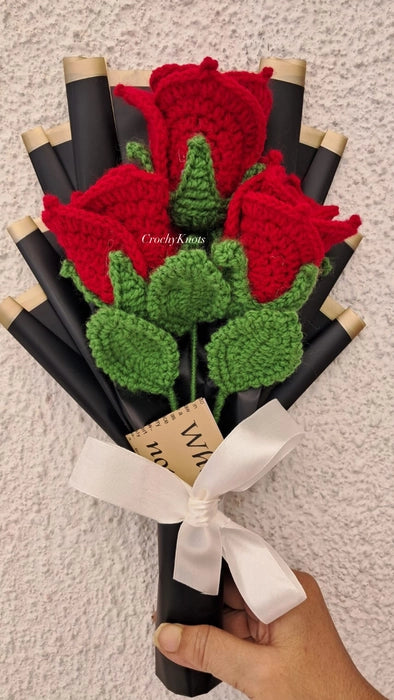 Crochet Scarlet Whispers Red Roses Bouquet