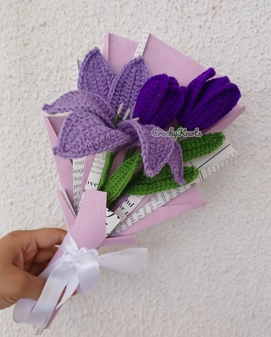 Crochet Purple Lily and Tulips Bouquet