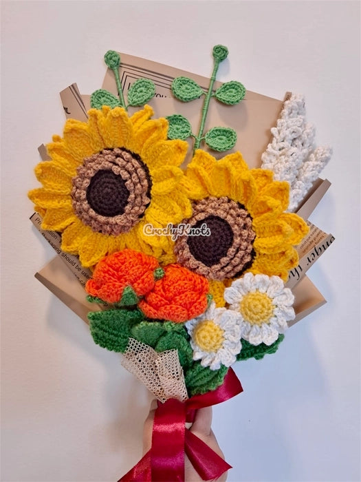 Sunlit harmony crochet bouquet | Double layered sunflowers