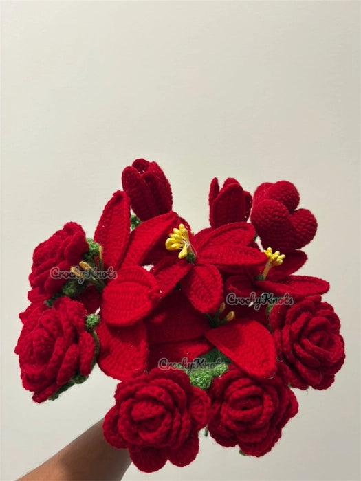 Ruby Bloomscape Bunch (Red Roses, heart stick, lilies, tulips)