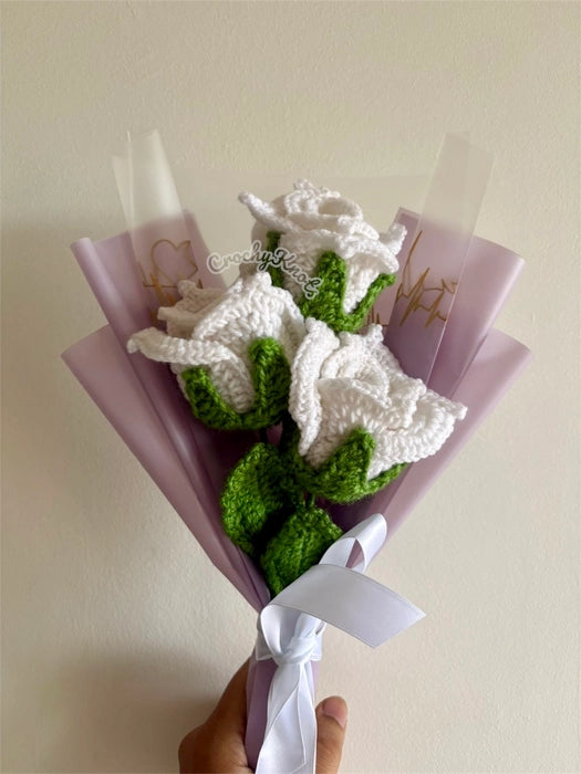 Crochet Pure Grace Trio Bouquet | White Roses