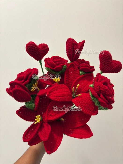 Ruby Bloomscape Bunch (Red Roses, heart stick, lilies, tulips)