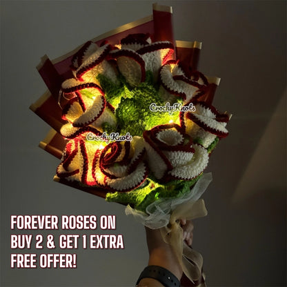 Crochet Radiant Rose Glow Bouquet | Fairy lights bouquet | Roses | Border roses