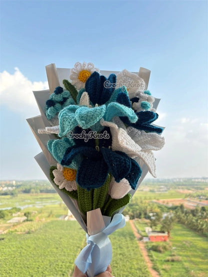 Crochet Dreamy Teal Bouquet (Lilies, daisies, and tulips)