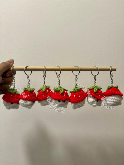 Crochet Strawberry Mushroom Keychain