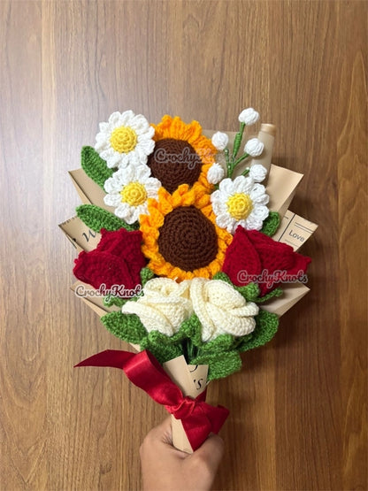 Crochet Sun Kissed Whimsy Bouquet (Sunflowers, Roses, Daisies)