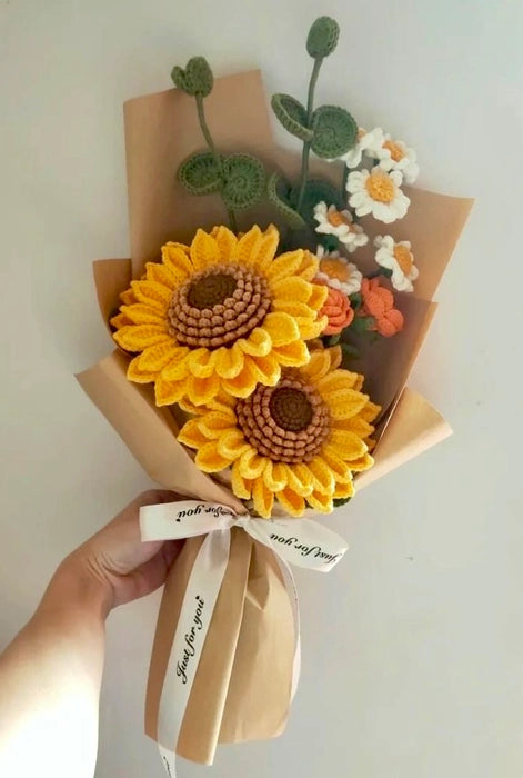 Crochet Big Bright Sunflowers bouquet