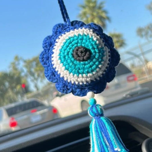 Crochet Evil Eye Car Charm