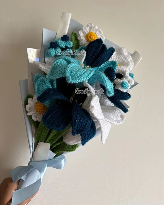 Crochet Dreamy Teal Bouquet (Lilies, daisies, and tulips)