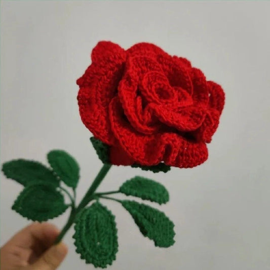 Crochet Big Red Rose with Leaves