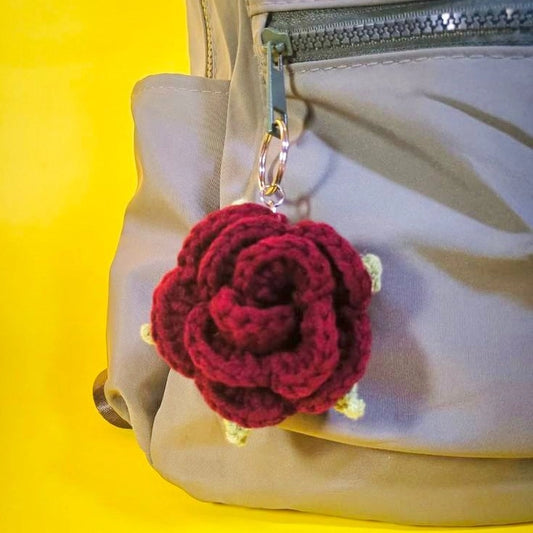 Crochet Maroon Rose Keychain