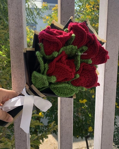 Crochet Maroon Roses Exquisite Bouquet