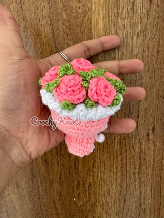 Crochet Rose Bouquet Keychain