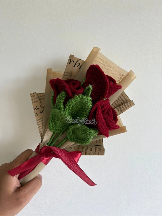 Crochet Maroon Muse Roses Bouquet