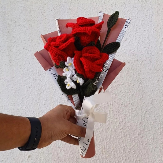 Crochet Peach Rose Bouquet