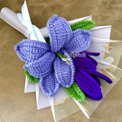 Crochet Purple Lily and Tulips Bouquet