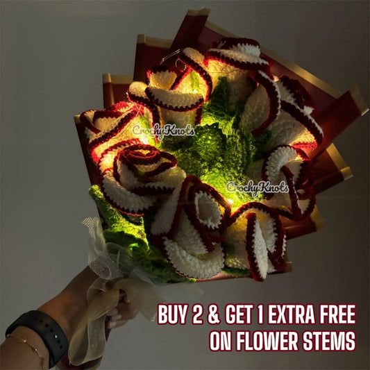 Crochet Radiant Rose Glow Bouquet | Fairy lights bouquet | Roses | Border roses