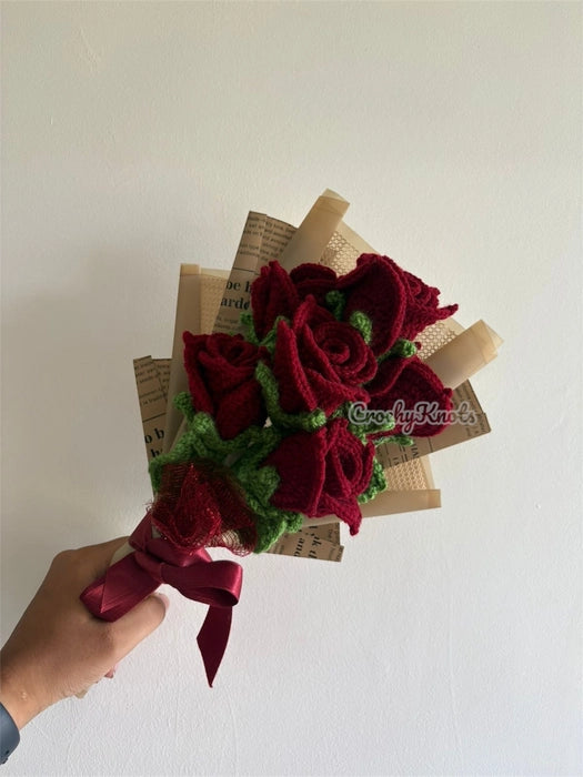 Everlasting Crochet Maroon Roses Bouquet