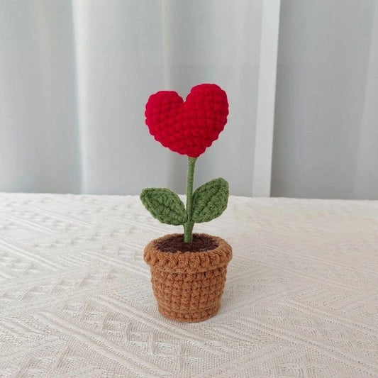 Crochet Red Heart Pot