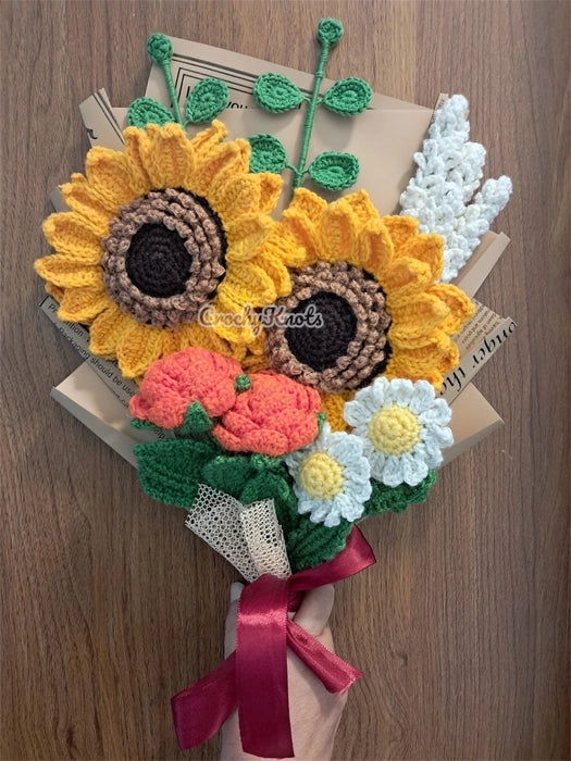 Sunlit harmony crochet bouquet | Double layered sunflowers