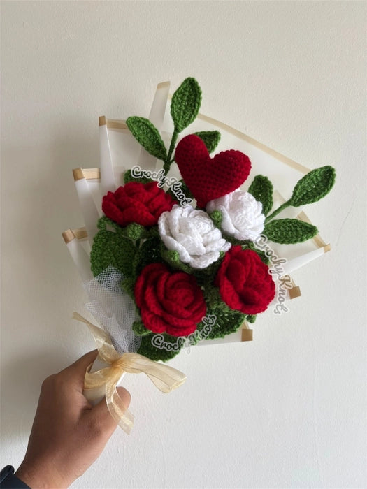 Crochet Love Loops Bouquet (Red and White Roses)