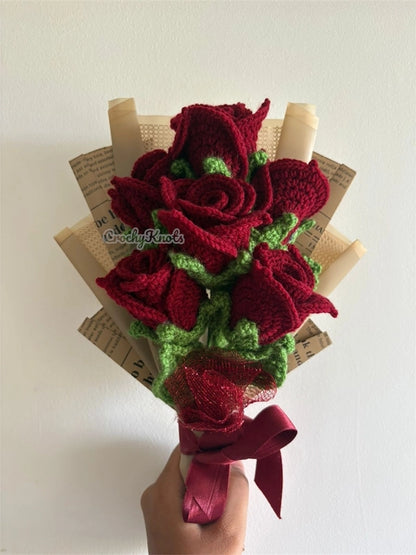 Everlasting Crochet Maroon Roses Bouquet