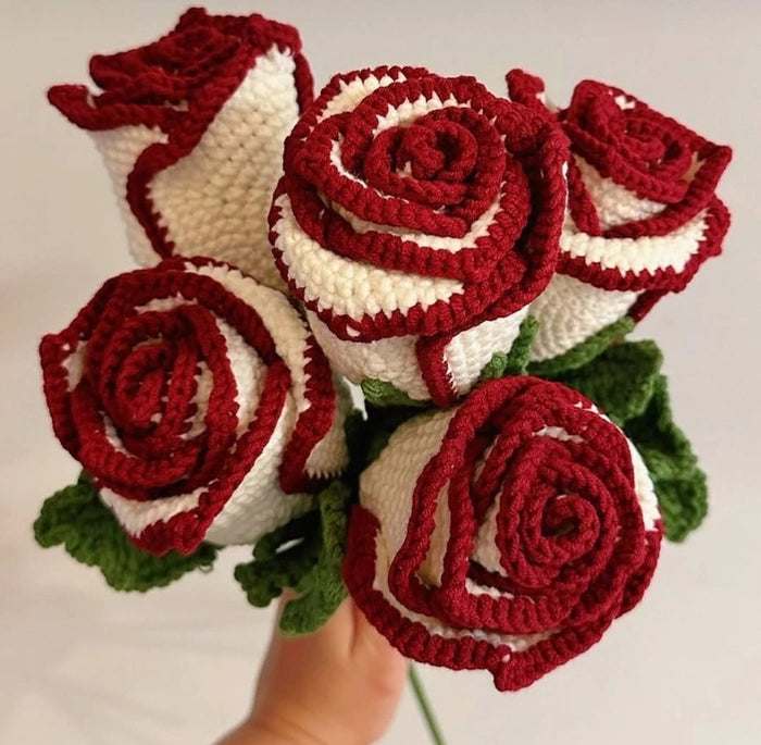 Crochet Handmade Forever White Red Roses