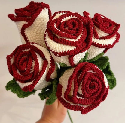 Crochet Handmade Forever White Red Roses