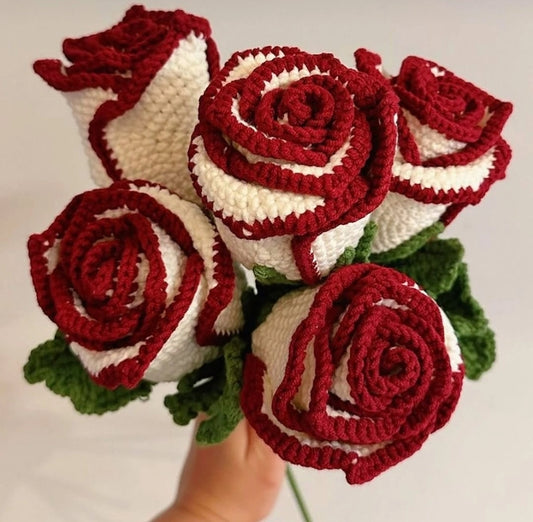 Crochet Handmade Forever White Red Roses