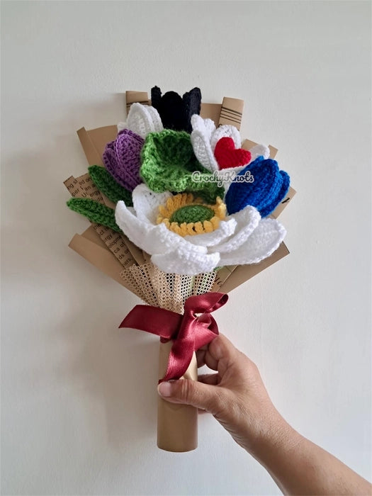 Vintage Petals Crochet Lotus & Tulips Bouquet
