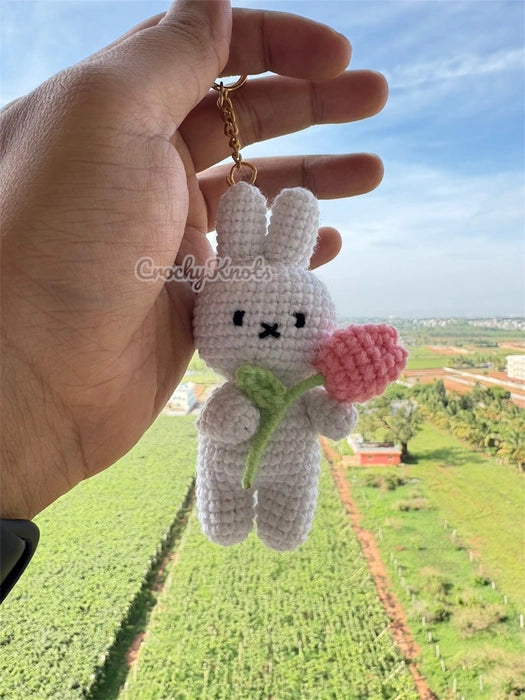 Crochet Bunny With tulip keychain