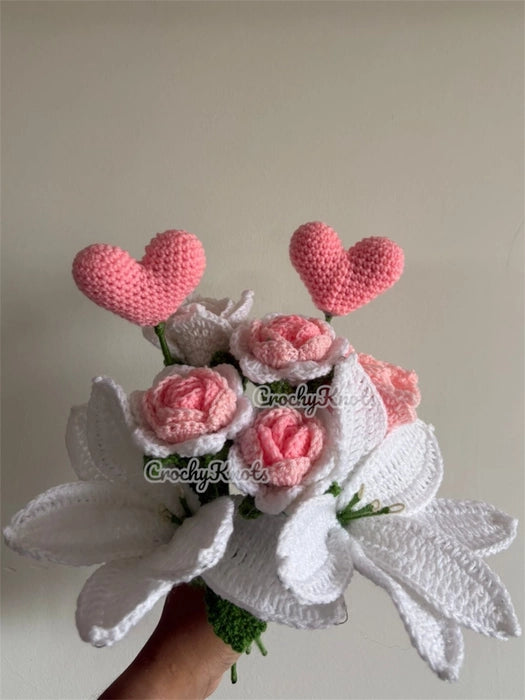 Rosy Loops & Love (Crochet White Lily and Roses Bunch)