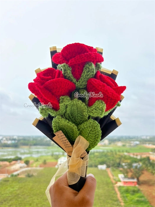 Crochet Scarlet Whispers Red Roses Bouquet