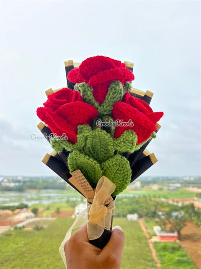 Crochet Scarlet Whispers Red Roses Bouquet