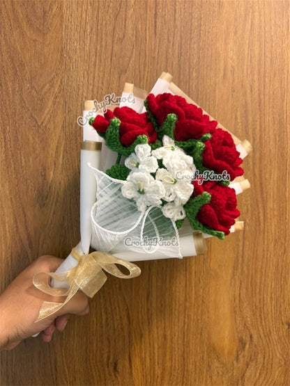 Crochet Rosy Hugs Bouquet (red roses)