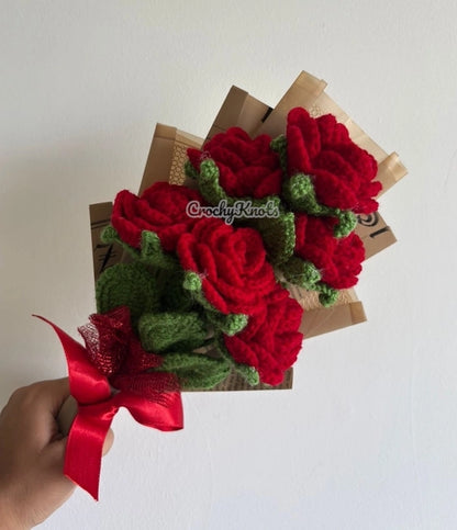 Crochet Red Round Roses Bouquet (Proposal Bouquet)