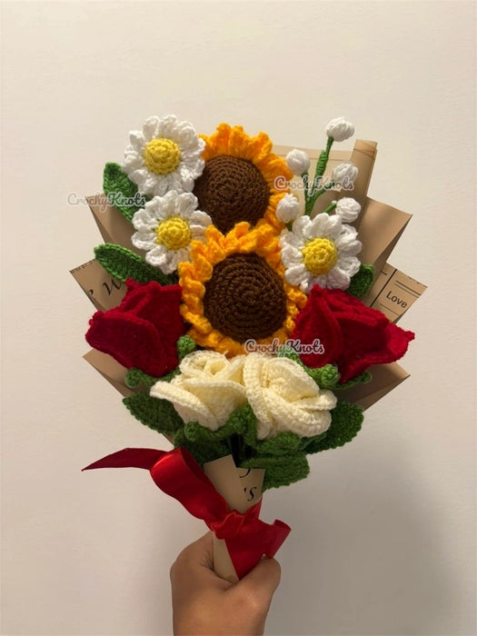Crochet Sun Kissed Whimsy Bouquet (Sunflowers, Roses, Daisies)