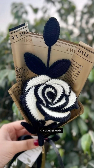 Crochet Black And White Rose Bouquet